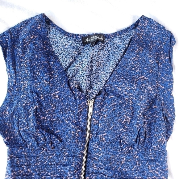 As U Wish Speckled Blue Sleeveless Mini Front Zip Dress - Picture 3 of 8